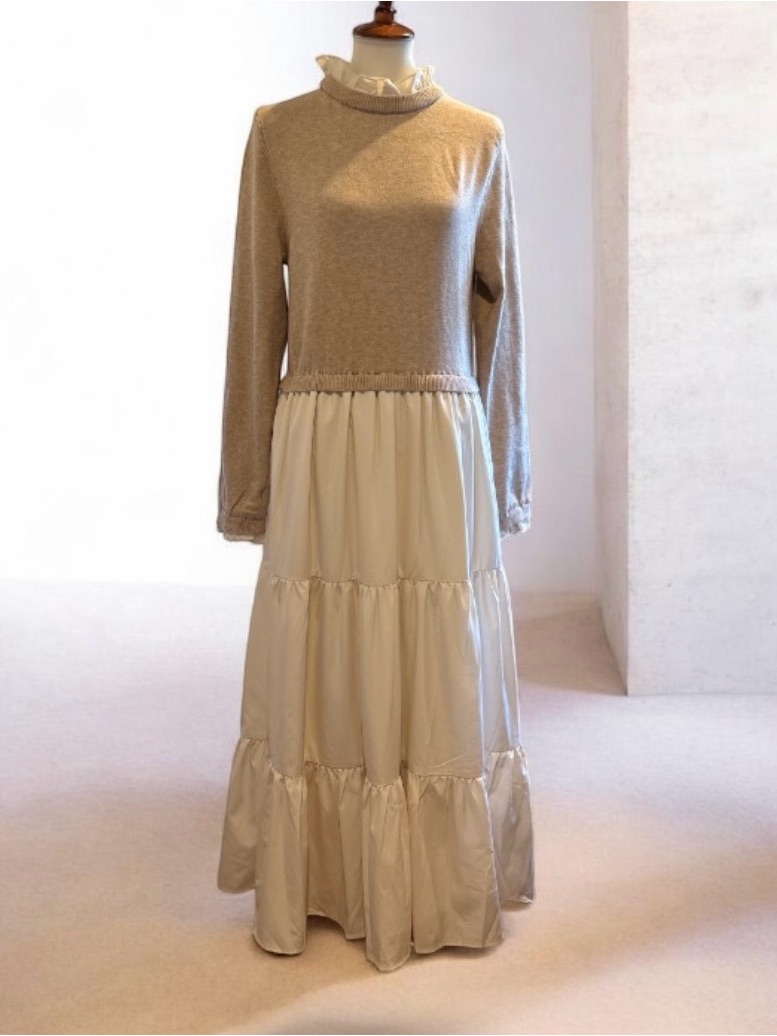Baltic Born Sophie Sweater Dress Natural Tan Cream Tiered Maxi Ruffle Collar Xl